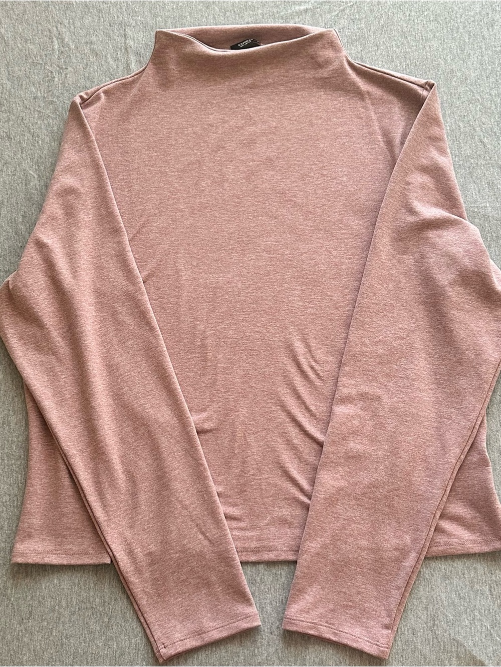 Express long-sleeve mock neck crop top in a soft heather dusty pink color.